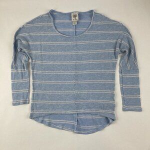Self Esteem Tshirt Womens Medium Blue White Striped Round Neck Long Sleeve